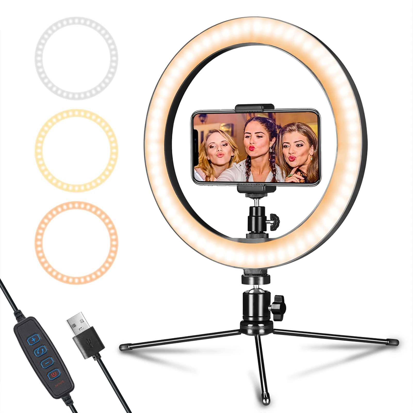 LED Dimmable Desk Makeup Ring Light 10" with Tripod Stand & Phone Holder for Live Streaming & YouTube Video,Photography, Shooting with 3 Light Modes & 10 Brightness Level