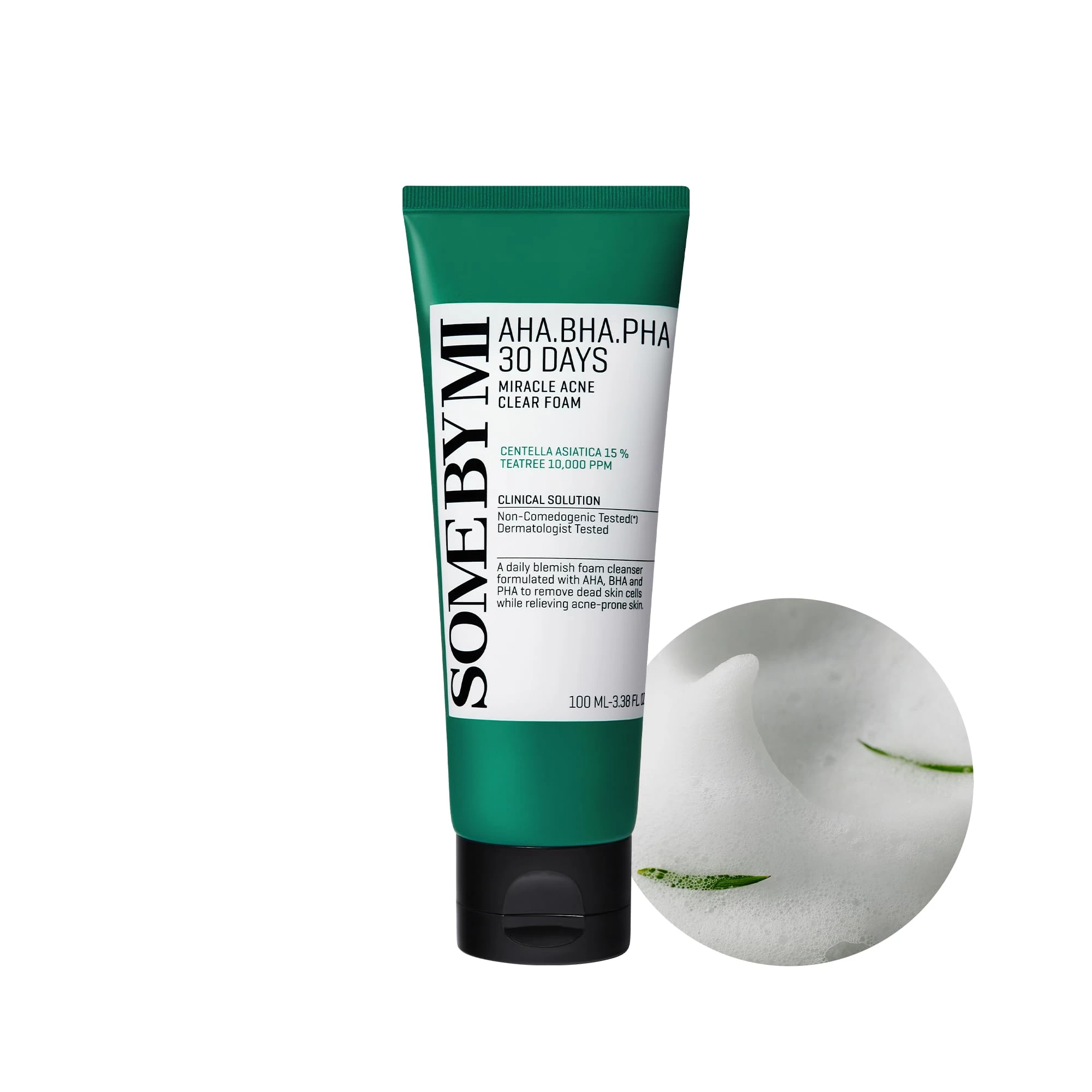 SOME BY MI AHA BHA PHA 30 Days Miracle Acne Clear Foam Cleanser 100ml - Exfoliating Cleanser with AHA BHA PHA - Salicylic Acid & Tea Tree Acne Face Wash for Blemish-Prone Skin - Korean Skincare