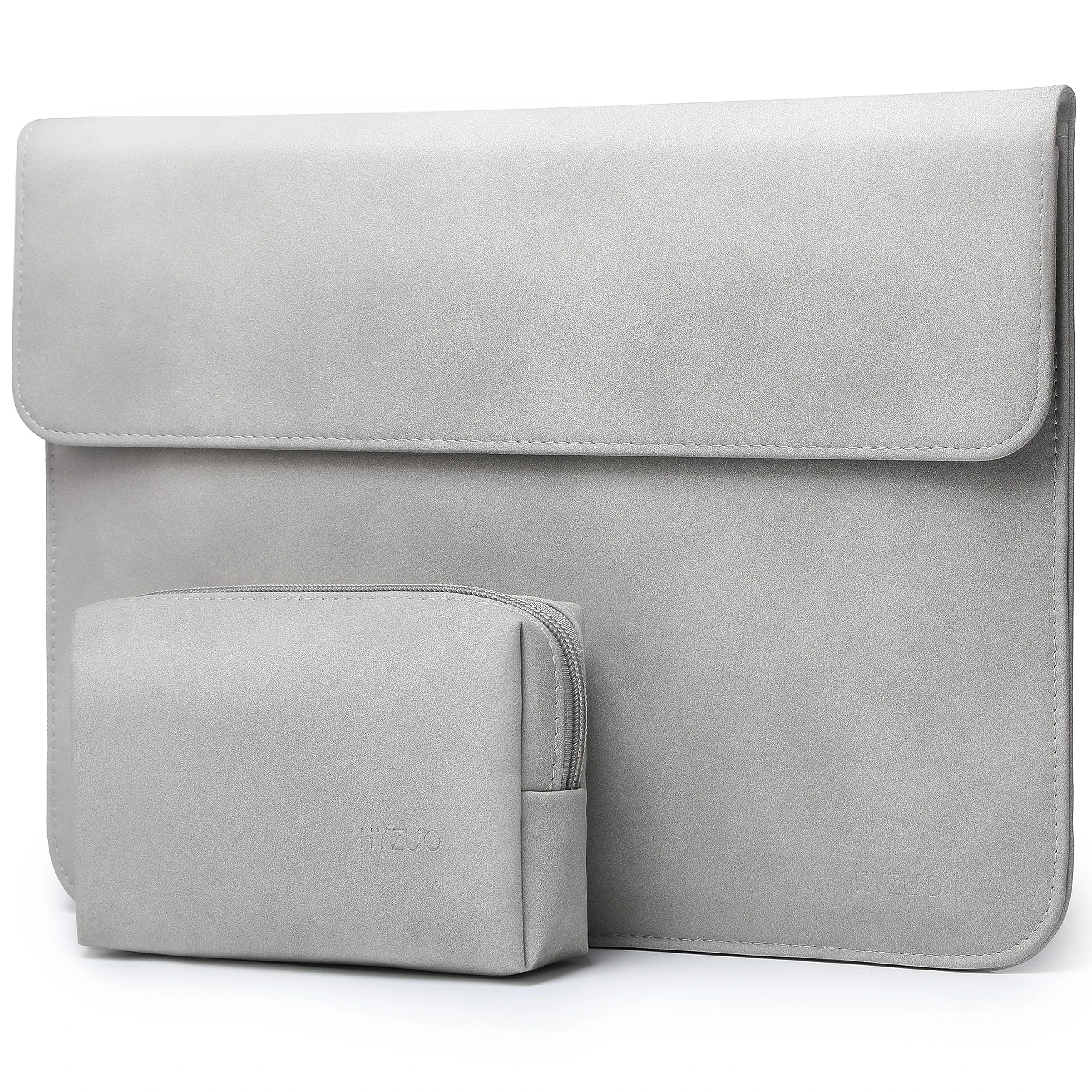 HYZUO 15 Inch Laptop Sleeve Bag for 2025-2023 MacBook Air 15 M4 A3241 M3 A3114 M2 A2941, 15" Surface Laptop 7/6/5/4/3, MacBook Pro 15, Faux Suede Leather Case with Pouch, Light Grey-H