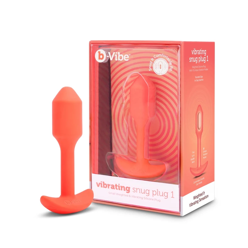 b-Vibe Vibrating Snug Plug 1 in Orange, 4 Vibration Levels & 6 Vibration Patterns, Designed for Discretion & Extended Wear & Includes Includes Guide to Anal Play, S (E32398)
