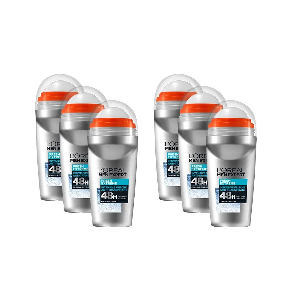 L'Oréal Men Expert Cooling Deodorant for Men, Intensive Deodorant for 72 Hours, Ultra Cooling Effect, Fresh Extreme, 6 x 50 ml