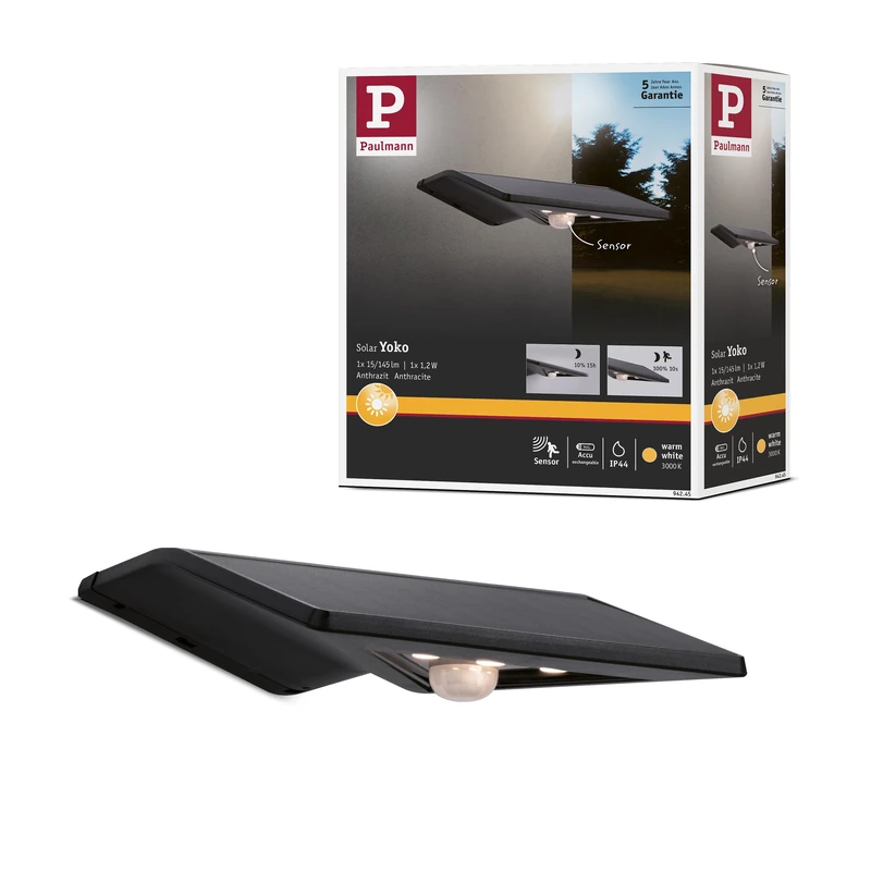 Paulmann 94245 Yoko Solar Wall luminaire LED Outdoor luminaire incl. 1x1.2 watt Anthracite Plastic 3000 K Warm White