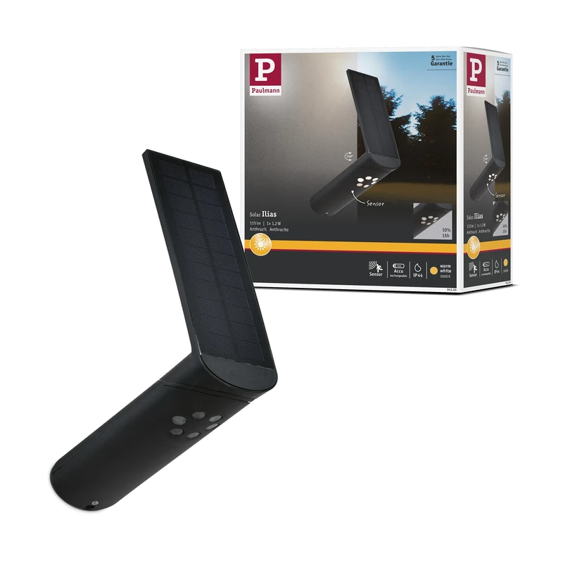 Paulmann 94260 Ilias Solar Wall luminaire LED Outdoor luminaire Rectangular incl. 1x1.2 watt Anthracite Plastic 3000 K Warm White