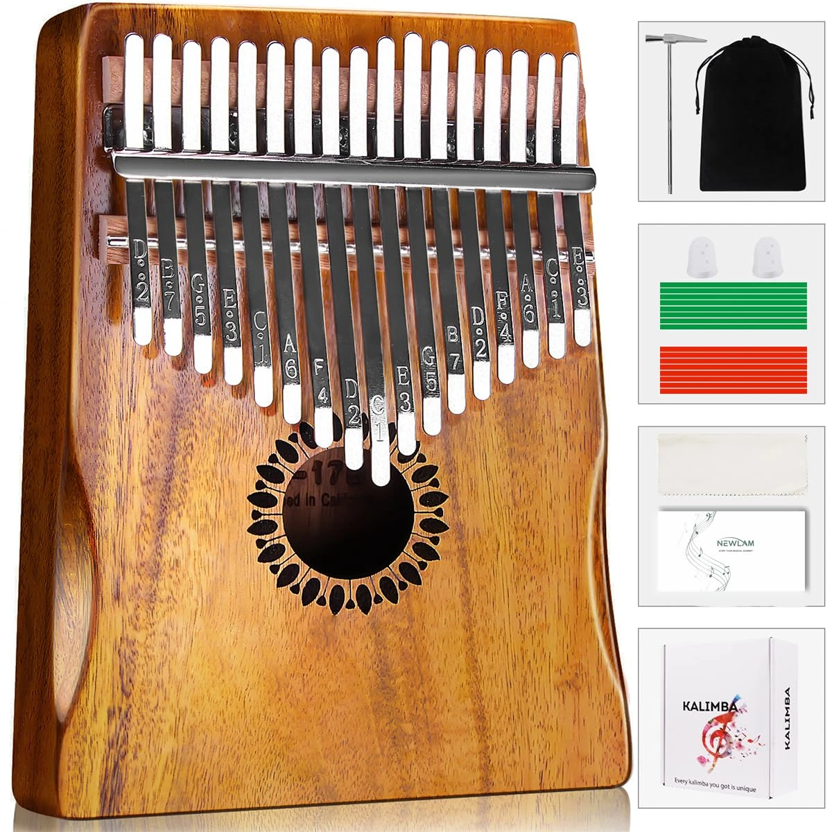 Newlam Kalimba Thumb Piano 17 Keys, Portable Marimbas Finger Piano Gifts for Kids and Adults Beginners