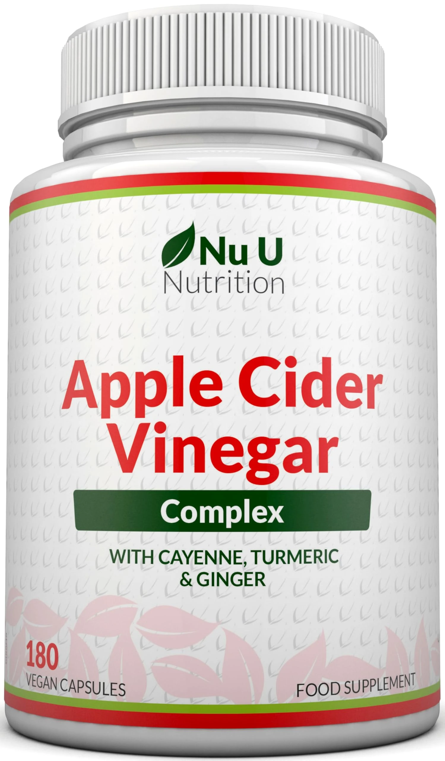 Apple Cider Vinegar - 180 Vegan Capsules - 100% Pure ACV Complex with Turmeric, Cayenne Pepper & Ginger Extracts - 3 Month Supply - Made in The UK - Nu U Nutrition