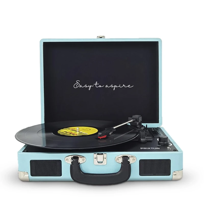 PRIXTON - Vintage Vinyl Turntable, Vinyl Player and Music Player via Bluetooth and USB, 2 Built-In Speakers, Turntable Case, Colour Blue | VC400 - Image 1