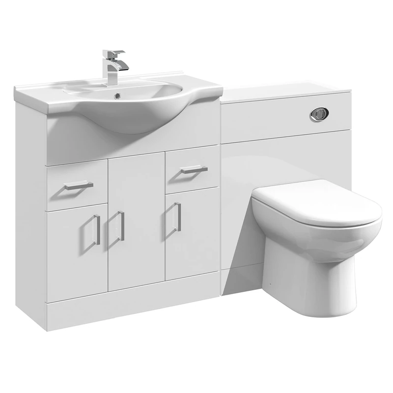 VeeBath Linx 1350 Vanity Unit Furniture Set, Wash Basin Bathroom Sink, WC, BTW Toilet Pan, Soft Close Toilet Seat, Concealed Cistern-White (Flat Pack)
