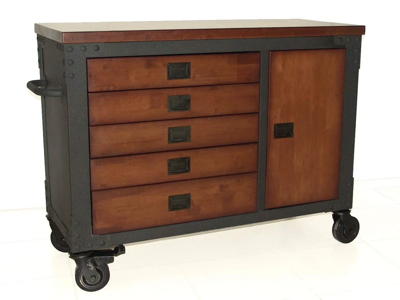 Duramax 5-Drawer Rolling Tool Chest with storage tool cabinet for Home, Garage & Workshop, Heavy duty reinforced industrial furniture, Vintage look storage cart, Wheel chest trolley, 122x51x94 cm