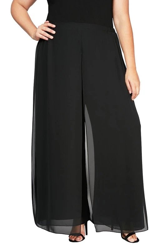 Alex Evenings Women's Wide Leg Dress Pant for Mother of The Bride, Elegant Party Outfit (Petite and Regular Sizes), Black Chiffon Carwash, Large