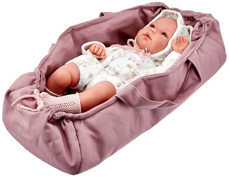 Llorens 63548 Rabbit with Blue Eyes and Vinyl Body, Doll Includes Carry Bag and Cute Pyjamas with Rabbit Ears 35 cm Beige