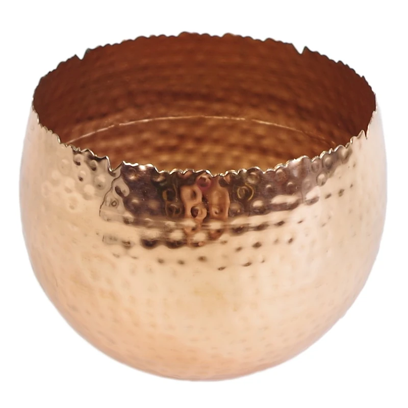 Leaf Large Curved Edge Hammered Metal Bowl, Copper, 22 x 17 cm