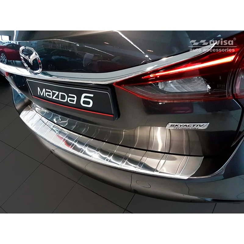 Avisa Stainless Steel Rear bumper protector compatible with Mazda 6 III GJ combi 2012- 'Ribs' (Long Version), Silver