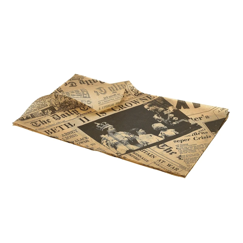 Genware DG398 Newspaper Print Greaseproof Paper Brown 25 x 35cm - Pack of 1000