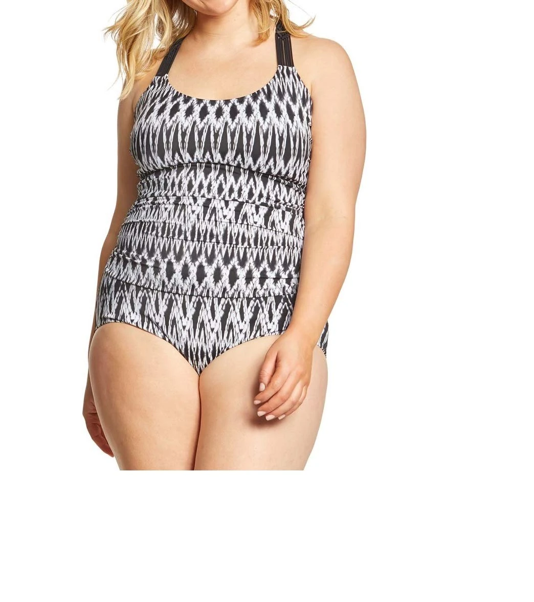 Profile by Gottex Plus Size Shibori Round Neck One Piece Swimsuit