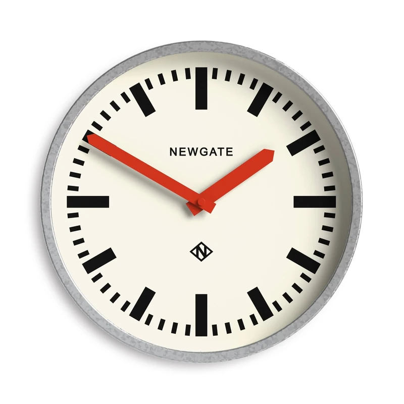 NEWGATE® Luggage wall clock | Modern retro metal station clock | 30cm | Deep galvanised metal case with red hands | Contemporary vintage style for kitchen, living room or office