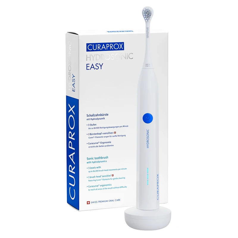 Curaprox Hydrosonic Easy Sonic Toothbrush – for Daily Gum Care and Plaque Control | Simple, Effective, Reliable | 1x Brush Head | Designed in Switzerland