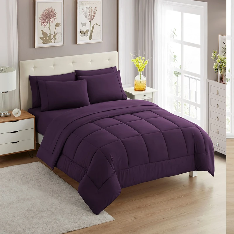 Sweet Home Collection Ultra Soft Down Alternative Set & Luxurious Bed Sheets, Polyester, Purple, King