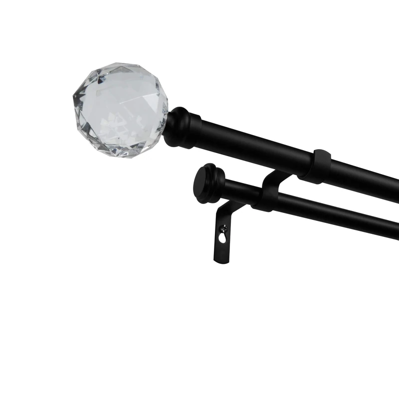 Exclusive Home Curtains Rod and Finial Set, Iron, Acrylic, Matte Black, 36-72