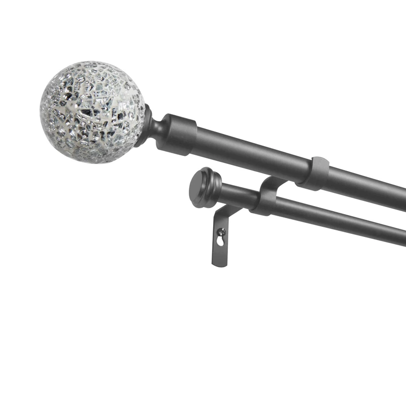 Exclusive Home Curtains Rod and Finial Set, Iron, Resin, Gunmetal, 36-72