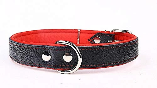 Capadi K0732 Dog Collar Lined with Napa Leather Strong Real Leather Dog Collar, Red, Width 30 mm, Length 63 cm