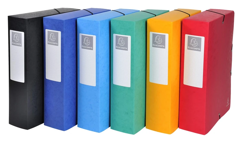 Exacompta - Ref 50830E - Pressboard Filing Box - 250 x 330mm in Size, Suitable for Holding A4 Documents, 8cm Spine, 600gsm Genuine Pressboard, Spine Label - Assorted Colours (Pack of 6)