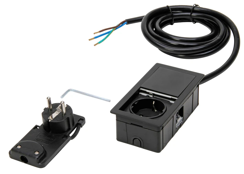 Kopp by ASA VersaHIT Mono 939662016 Built-In/Table Socket with Push Button Lid for Installation in Furniture/Worktops, 1 x Earthing Contact Socket, 2 m Connection Cable, 3400 W/16 A, Matt Black - Image 1