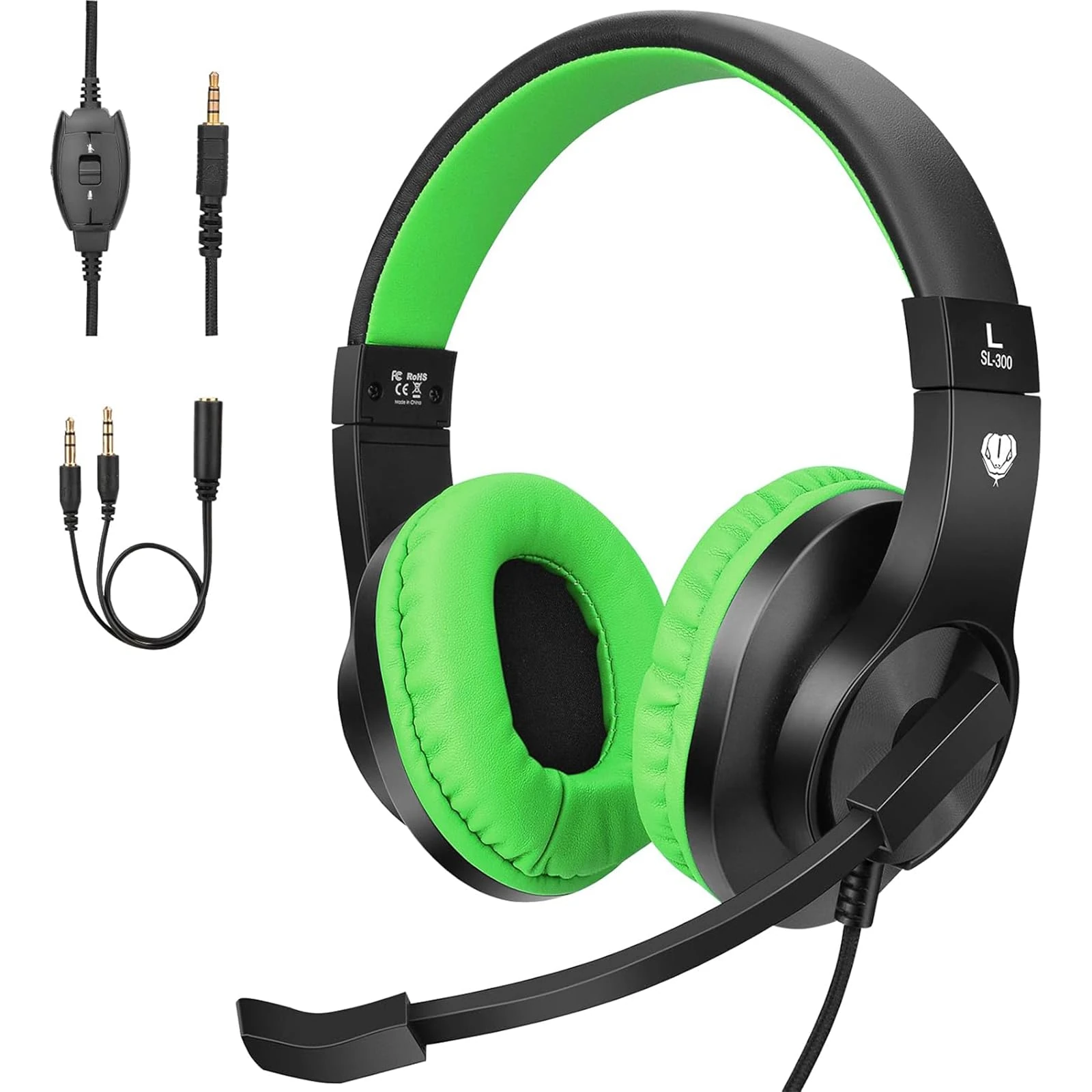 BlueFire Kids Headphones with Microphone, Gaming Headset 3.5mm Bass Stereo Childrens Gaming Headset for PS5/PS4/Xbox/Xbox One/Nintendo Switch/PC (Green)