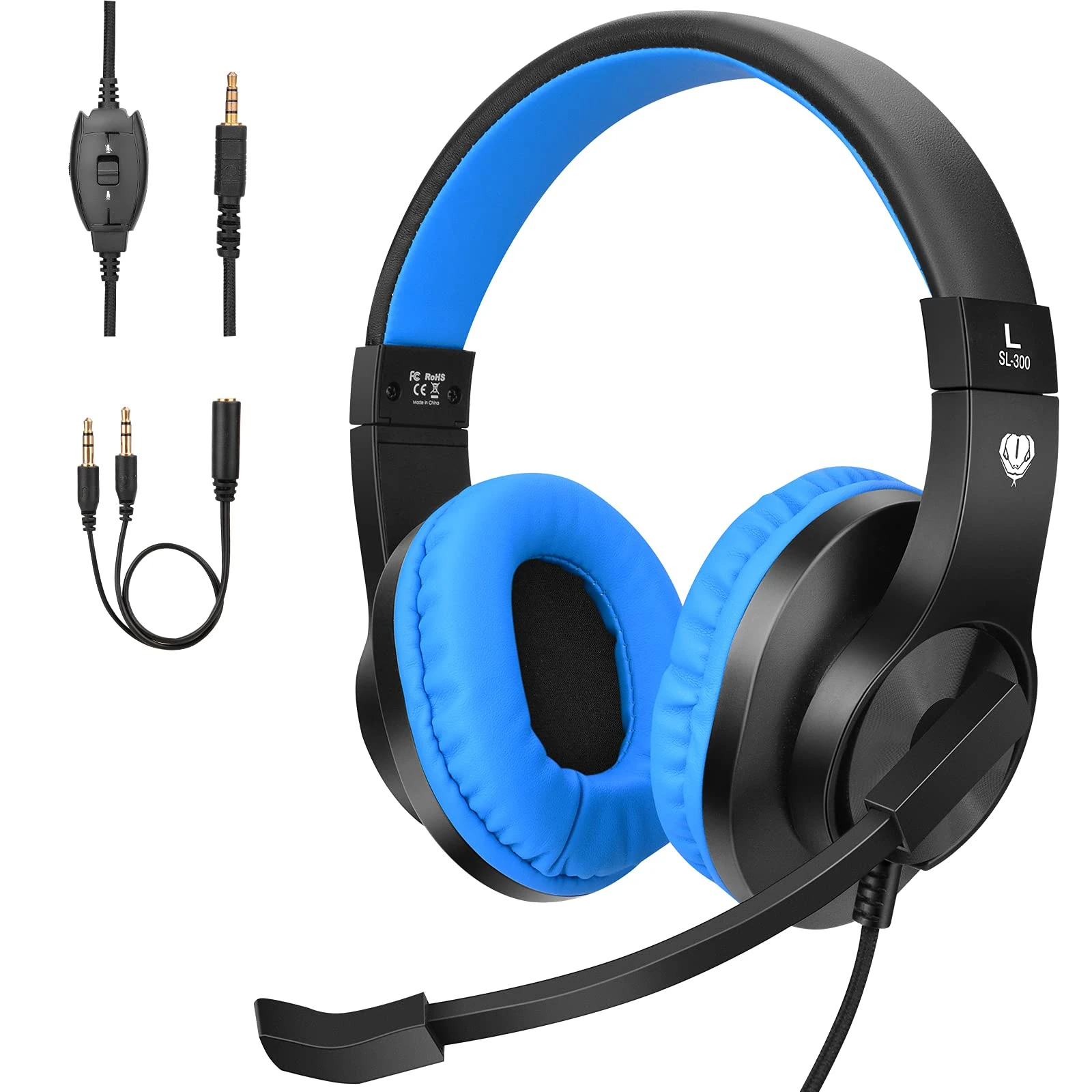 BlueFire Kids Headphones with Microphone, Gaming Headset 3.5mm Bass Stereo Childrens Gaming Headset for PS5/PS4/Xbox/Xbox One/Nintendo Switch/PC Boys Headphones (Blue)