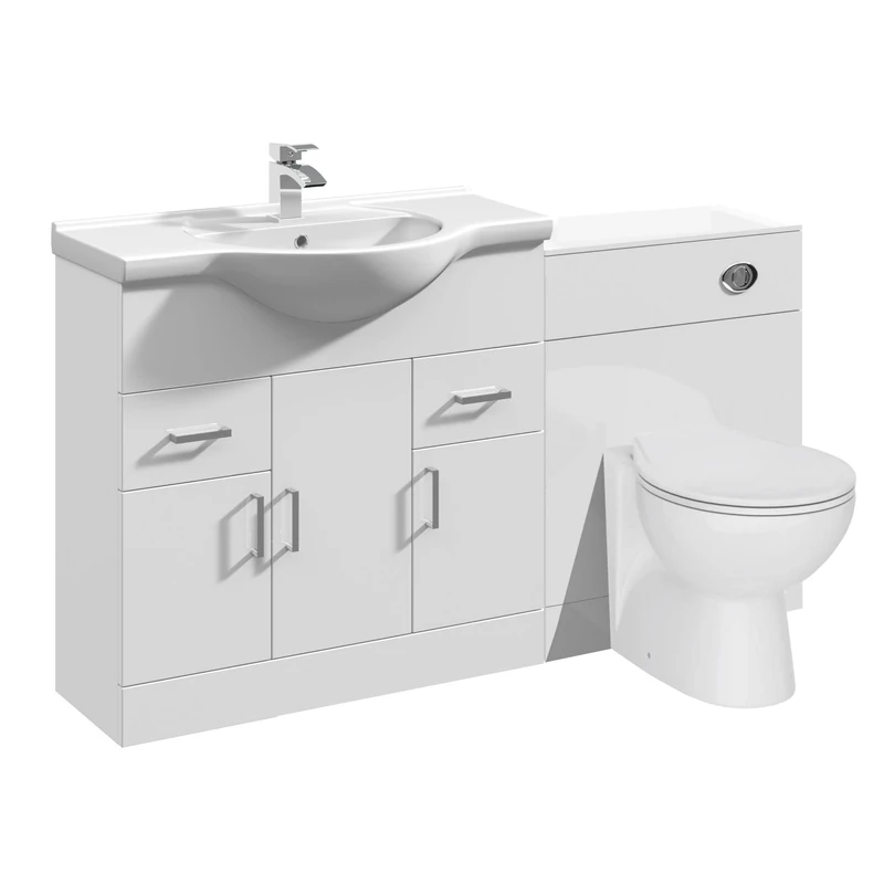 VeeBath Linx 1350 Vanity Unit Furniture Set, Wash Basin Bathroom Sink, WC, Toilet Pan, Soft Close, Quick Release Toilet Seat with Concealed Cistern-White (Flat Pack)