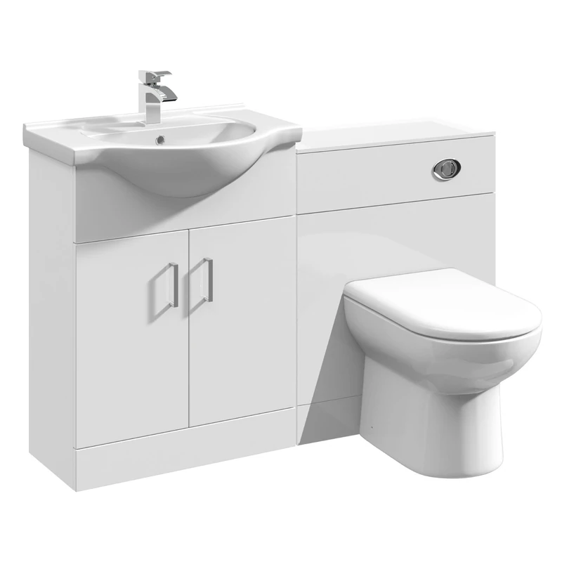 VeeBath Linx 1250 Vanity Unit Furniture Set, Wash Basin Bathroom Sink, WC, BTW Toilet Pan, Soft Close Toilet Seat, Concealed Cistern-White (Flat Pack)