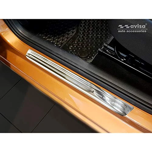 Avisa Silver Inox door sill protectors compatible with Volkswagen Up! 2012-/Arteon 2017- incl. Shooting Brake 2020-/Tiguan 2015-2024 incl. All Space 2017-2024 /Golf Sportsvan 2014- - 4-pieces