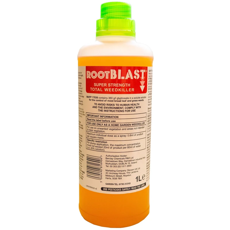 Rootblast | Super Strength Concentrated Total Weed Killer - Glyphosate for Effective Weed Control - Kills Weeds down to the their roots (1 x 1L), Packaging May Vary