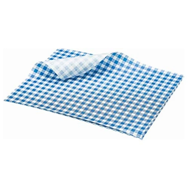 Genware DE316BL Greaseproof Paper Gingham Print Blue 25 x 20cm
