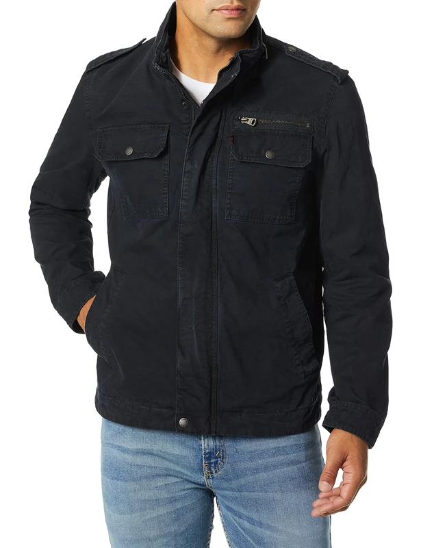 Levi's Men's Washed Cotton Military Jacket (Regular & Big & Tall Sizes) Lightweight, Navy Unfilled, L