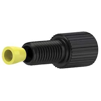 Idex Flangeless Fitting, Standard Knurl, Black Acetal, 1/8inch OD Tubing, 1/4-28 Flat-Bottom; 10/PK