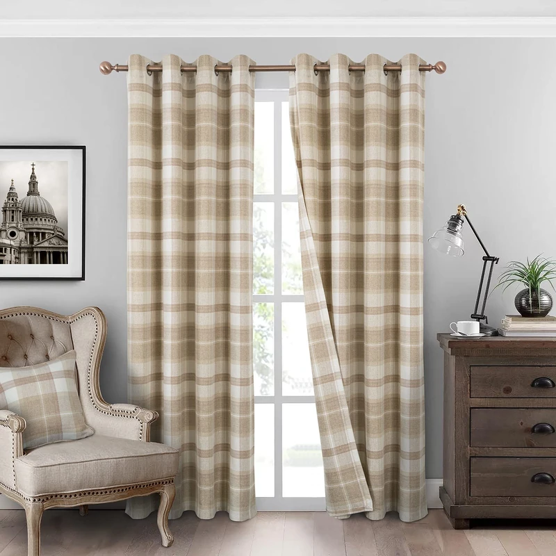 always4u Alexandra Cole Thermal Insulated Blackout Curtains for Living Room Bedroom Purple Gold Beige 2 Panels 54" x 95" Beige