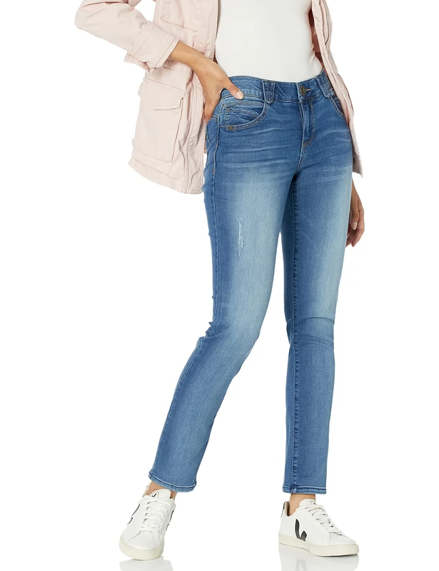 Democracy Women's Ab Solution Straight Leg Jean, Blue, 4 Petite