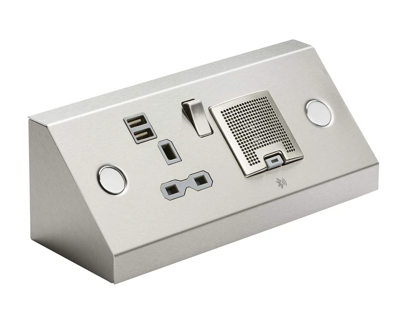 Knightsbridge Power Station - 13A Socket with Twin USB (2.4A) and 3W Bluetooth Speaker,Twin 13a + USB + bt spkr,Stainless Steel,SKR0014