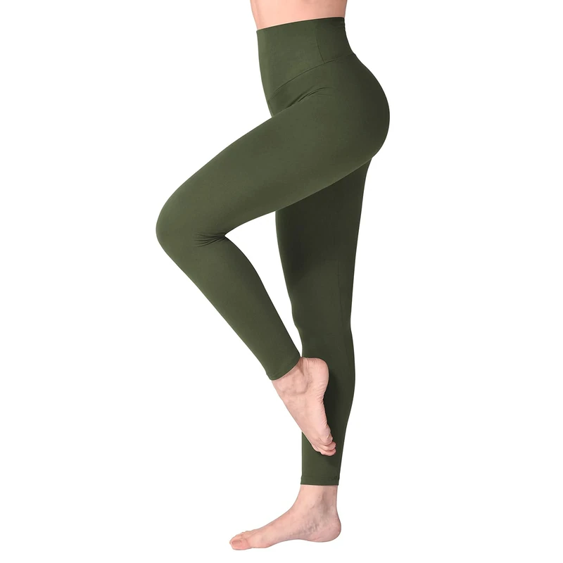 SINOPHANT High Waisted Leggings for Women, Buttery Soft Elastic Opaque Tummy Control Leggings, Plus Size Workout Gym Yoga(ArmyGreen1,S-M)
