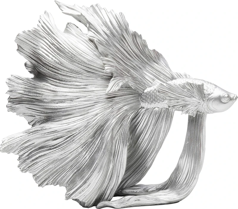 Kare Design Deco Figure Betta Fish, Silver, Handmade, Animal Figures, Room Decor, Home Accessoires for Living Room, Bedroom, Hallway, Dining Room, 37x34x14 cm (H/W/D)