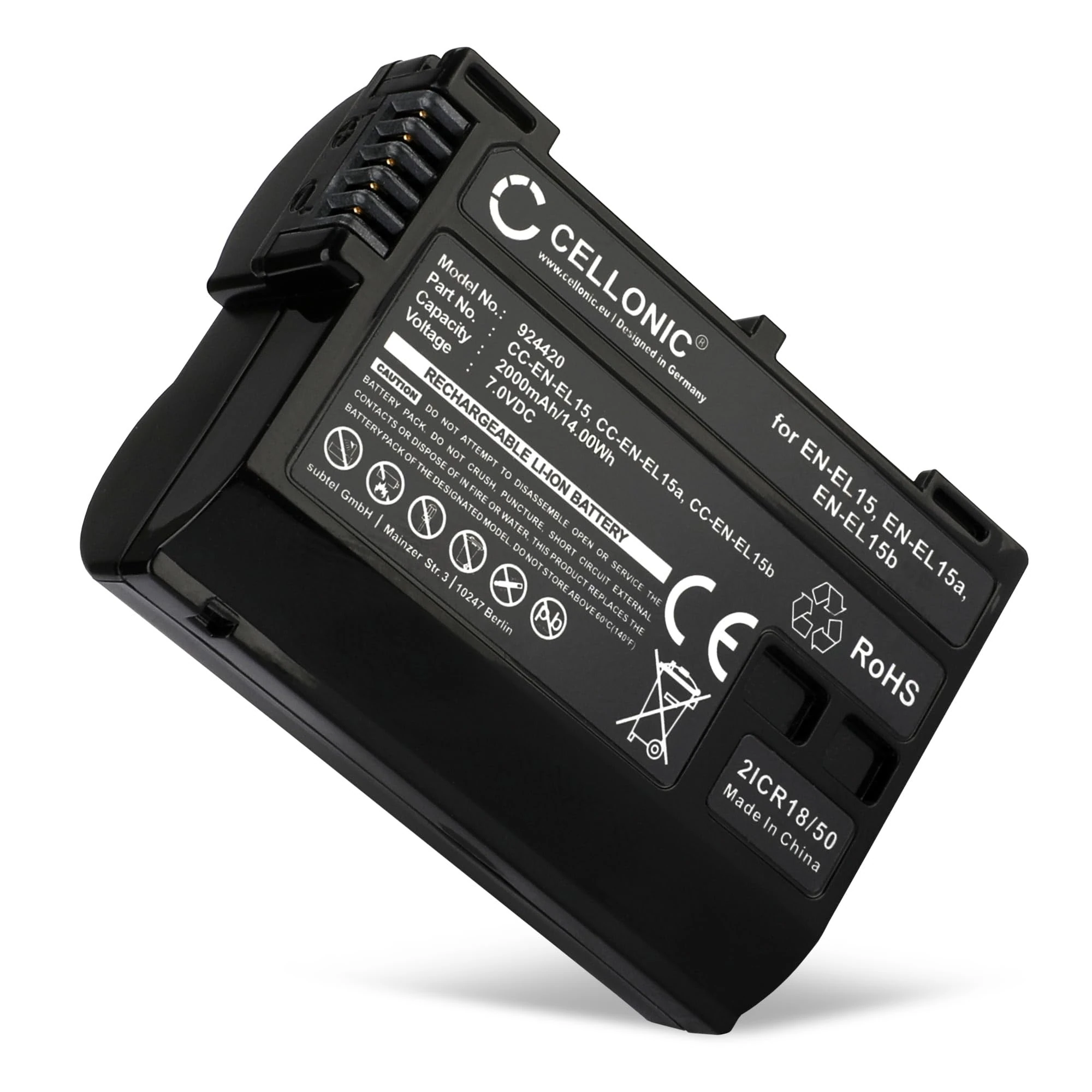 CELLONIC, Battery for Camera compatible with Nikon EN-EL15c, EN-EL15, D750, D500, D7500, D850 (7.0V, 2000mAh)