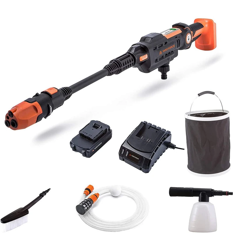 Yard Force AquaJet LW C02 Cordless Pressure Washer for Watering 20 V/2.5 Ah Maximum Pressure 22 Bar Flow Rate 180 L/H with Foldable Bucket 20 V/2.5 Ah Battery