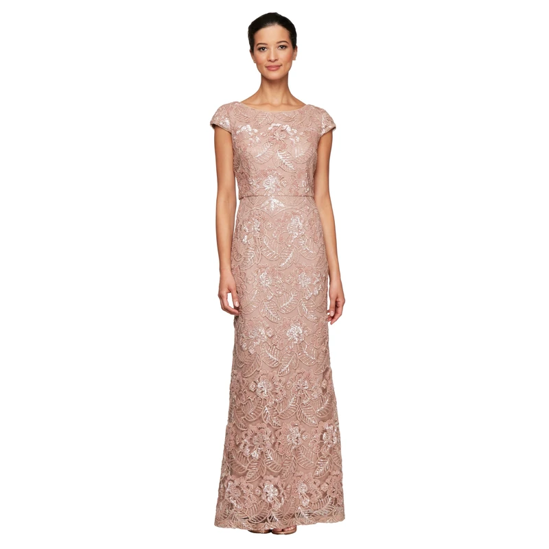 Alex Evenings Women's Short Sleeve Embroidered Long Dress Special Occasion, Rose Gold, UK 10.5 - Image 1