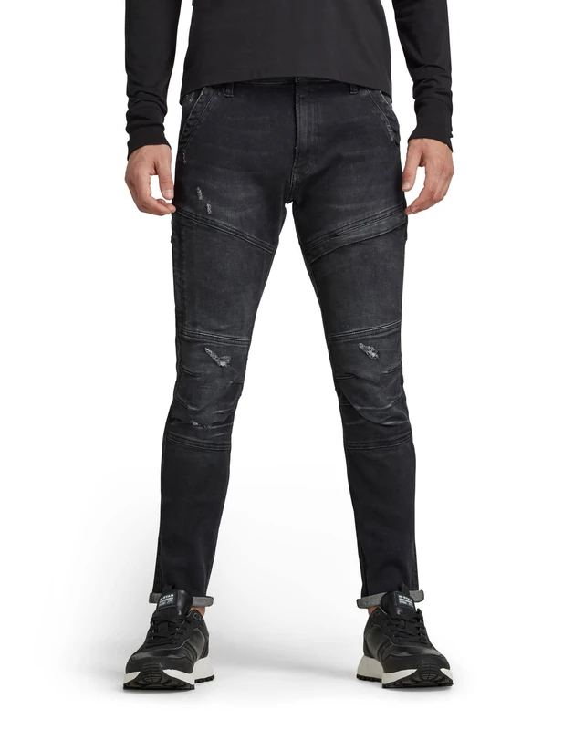 G-STAR RAW Men's Rackam 3D Skinny Fit Jeans, Medium Aged Grey Destroyed, 34W / 34L