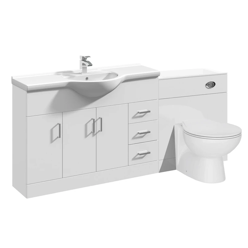 VeeBath Linx 1850 Vanity Unit Furniture Set, Wash Basin Bathroom Sink, WC, Toilet Pan, Soft Close, Quick Release Toilet Seat with Concealed Cistern-White (Flat Pack)