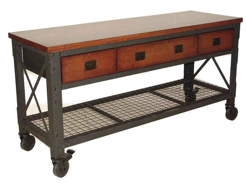 Duramax 3-Drawers Rolling Workbench for Home, Garage & Workshop, With wire shelf, Heavy duty reinforced industrial work table furniture with storage drawer, 450 Kg capacity on top wood, 183x61x94 cm - Image 1