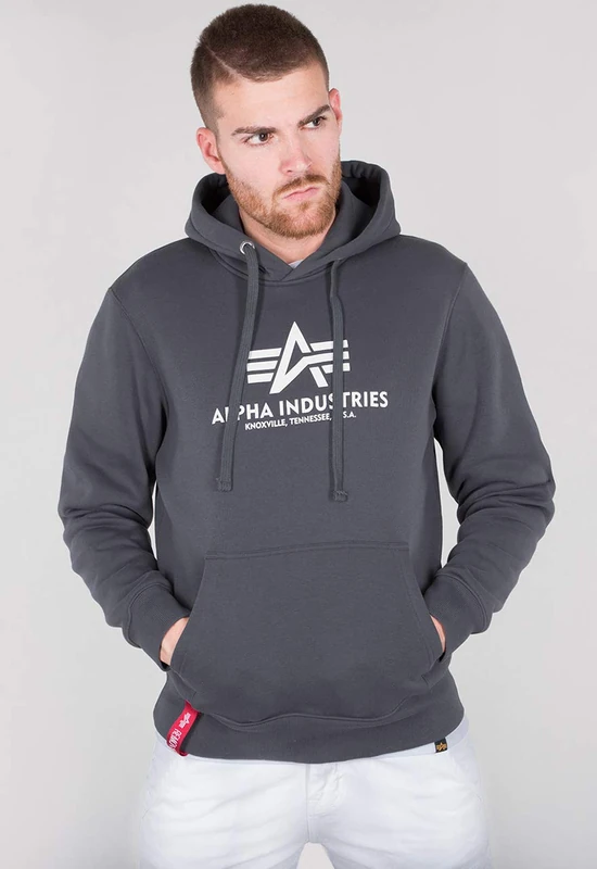 Alpha Industries Basic Hoody Hooded Sweat for Men Greyblack