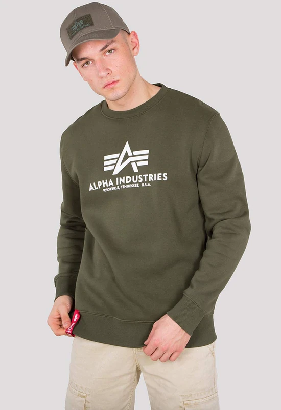 Alpha Industries Men's Basic Sweater Sweatshirt, Opaque, Dark Green, XS