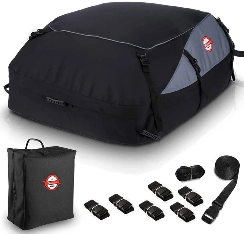 Sailnovo Car Roof Bag, 430 Liters Large Rooftop Cargo Carrier Bags Waterproof Folding Soft Luggage Storage Bag for Any Cars with/without Roof Rack/Rails/Bars, 15 Cubic Feet, Black