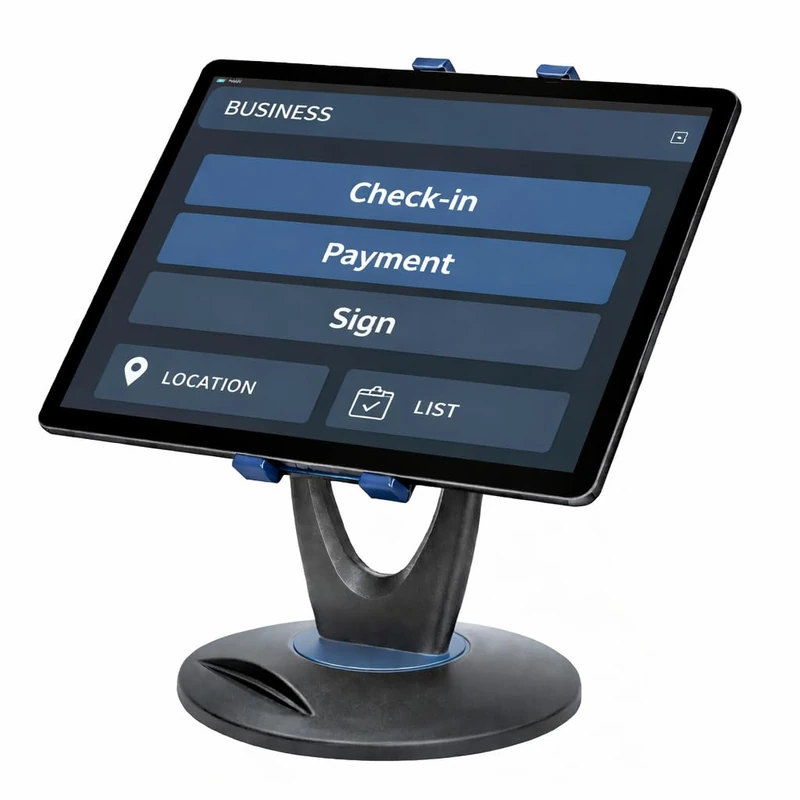 Business Retail Tablet Stand Holder, 360 Rotates iPad Stand for 6 inch to 13 inch Tablets, Swivel Tablet Holder w Pen Storage and Phone stand for Store Office Showcase Reception Kitchen Desktop, Black - Image 1